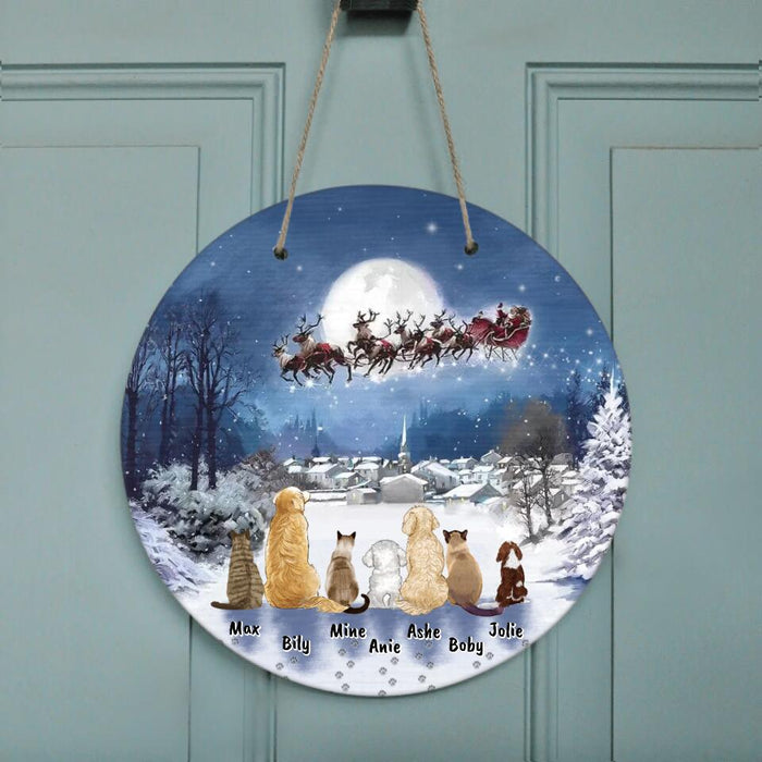 Custom Personalized Christmas Pet Circle Door Sign - Upto 7 Pets - Best Gift For Christmas And Dog Lovers/Cat Lovers - TT1FV8