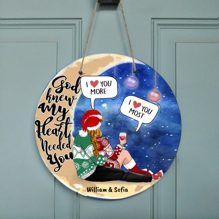 Custom Personalized Hugging Couple Door Sign - Christmas Gift Idea For Couple - God Knew My Heart Needed You