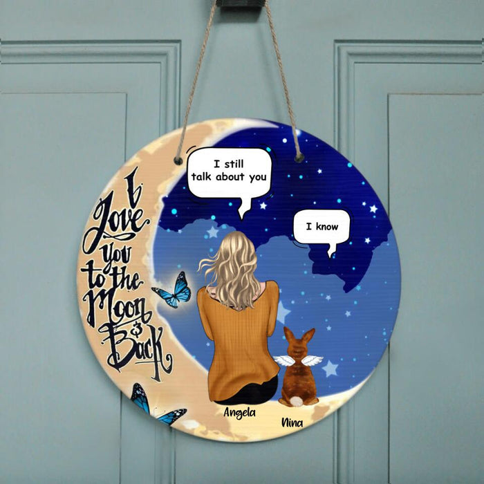 Custom Personalized Memorial Rabbit Door Sign - Upto 4 Rabbits - Memorial Gift For Rabbit Lovers - I Love You To The Moon & Back