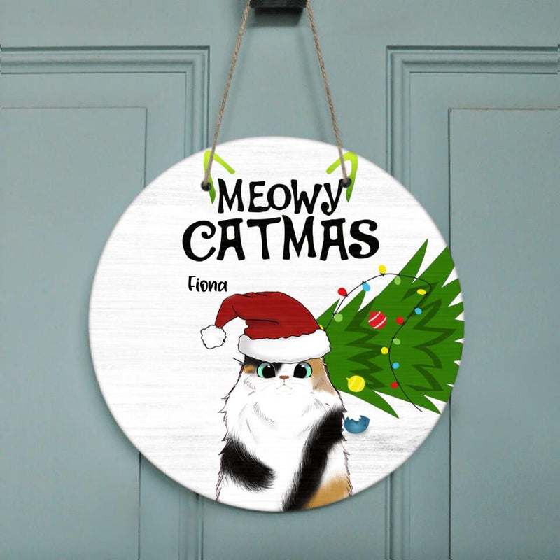 Personalized Christmas Cat Circle Wall Art - Up to 5 Cats - Christmas Gift Fot Cat Lover - Meowy Catmas