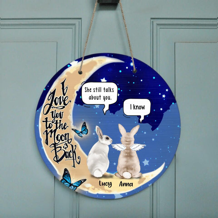Custom Personalized Rabbit Moon Memorial Cirlcle Wall Art - Upto 5 Rabbits - Memorial Gift Idea - I Love You To The Moon & Back