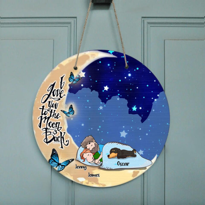 Custom Personalized Sleep On Moon 
Door Sign - Upto 5 Pets - Best Gift For Dog/Cat Lover - I Love You To The Moon And Back