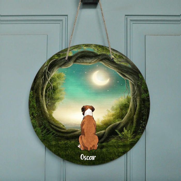 Custom Personalized Memorial Pet Door Sign - Gift for Dog/Cat Lovers - Up to 5 Pets - She still talks about you