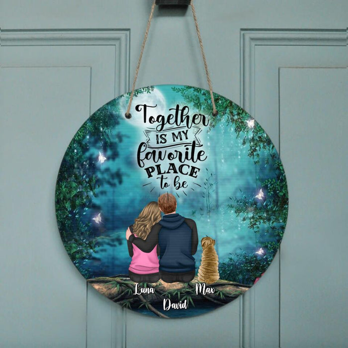Custom Personalized Couple And Dogs Door Sign - Couple With Upto 5 Dogs - Gift Idea For Couple/Dog Lover - Life Is Better With A Dog