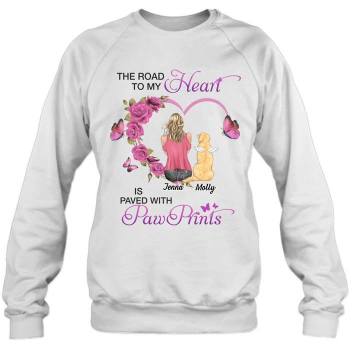 Custom Personalized Memorial Dog Mom T-shirt/ Long Sleeve/ Sweatshirt/ Hoodie - Memorial/ Mother's Day Gift For Dog Mom - The Road To My Heart Is Paved With Pawprints