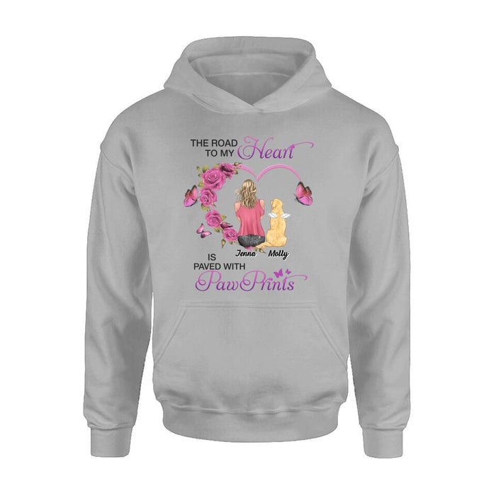 Custom Personalized Memorial Dog Mom T-shirt/ Long Sleeve/ Sweatshirt/ Hoodie - Memorial/ Mother's Day Gift For Dog Mom - The Road To My Heart Is Paved With Pawprints