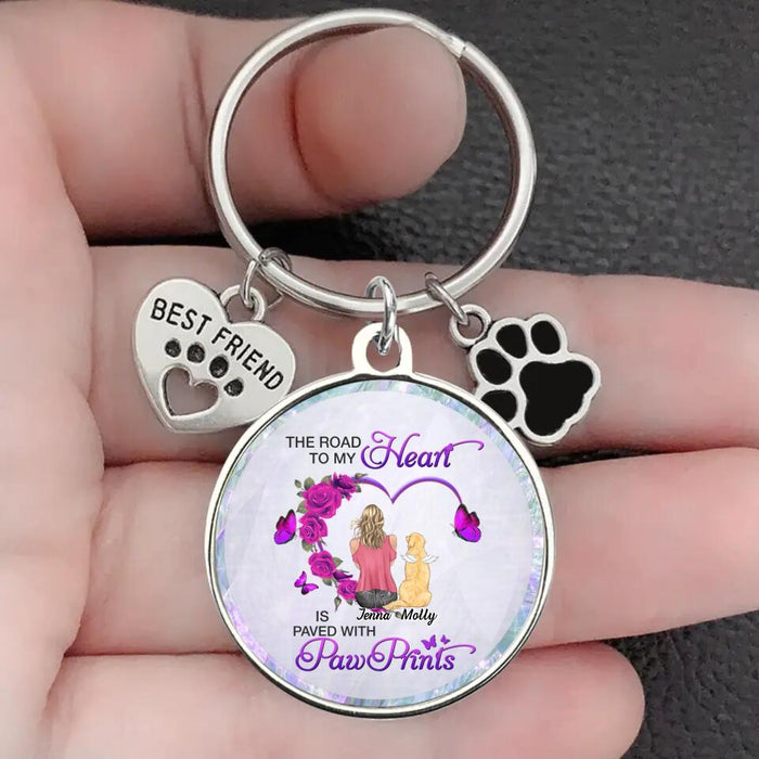 Custom Personalized Dog Mom Keychain Pet Charm Key Ornaments - Memorial Gift for Dog Lovers - The Road To My Heart Is Paved With Pawprints