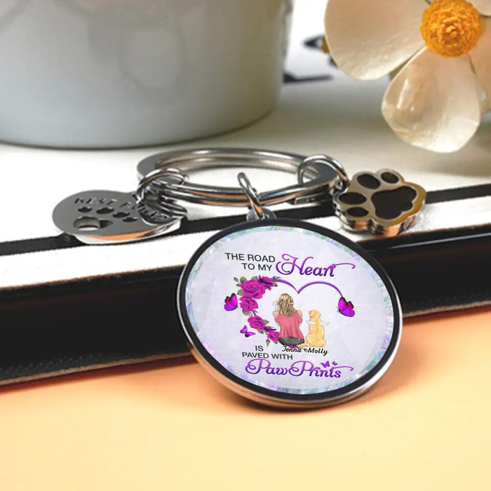 Custom Personalized Dog Mom Keychain Pet Charm Key Ornaments - Memorial Gift for Dog Lovers - The Road To My Heart Is Paved With Pawprints