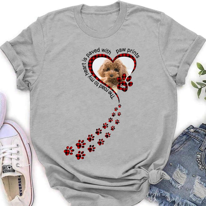 Custom Personalized Memorial Dog Photo T-shirt/ Long Sleeve/ Sweatshirt/ Hoodie - Memorial/ Mother's Day Gift For Dog Mom - The Road To My Heart Is Paved With Paw Prints