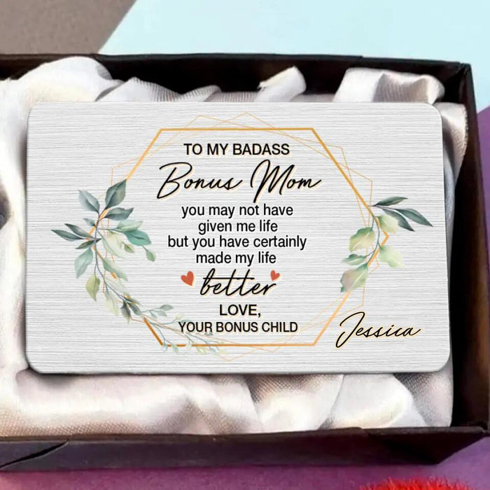 Custom Personalized Bonus Mom Aluminum Wallet Card - Gift Idea For Mother's Day From Child - To My Badass Bonus Mom