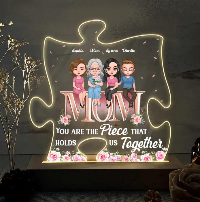 Custom Personalized Mother Puzzle Shape Acrylic Night Light - Mother With Upto 3 Children - Mother's Day Gift Idea For Mother From Daughter/Son - You Are The Piece That Holds Us Together