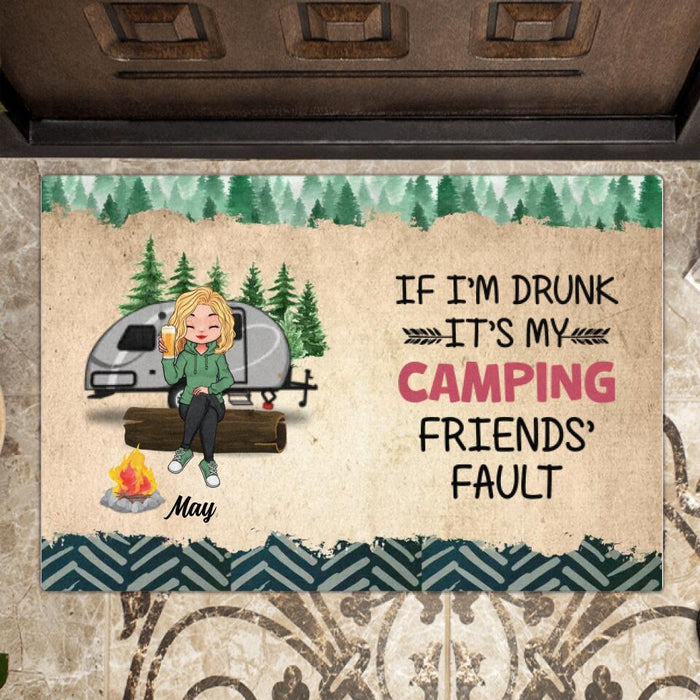 Custom Personalized Camping Friends Doormat - Gift Idea For Camping Lovers/Friends - Upto 3 People - If I'm Drunk It's My Camping Friends' Fault