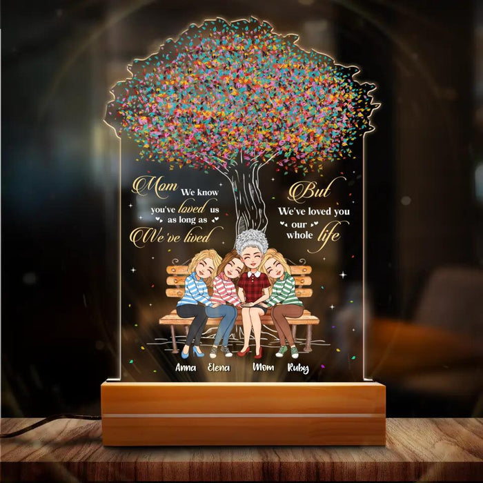 Custom Personalized To My Mom Acrylic Night Light - Mom With Upto 3 Daughters - Mother's Day Gift Idea From Daughter - Mom We Know You've Loved Us As Long As We’ve Lived But We've Loved You Our Whole Life