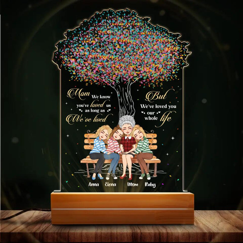 Personalized To My Mom Acrylic Night Light - Mom With Up to 3 Daughters - Mother's Day Gift Idea From Daughter - Mom We Know You've Loved Us As Long As We’ve Lived But We've Loved You Our Whole Life
