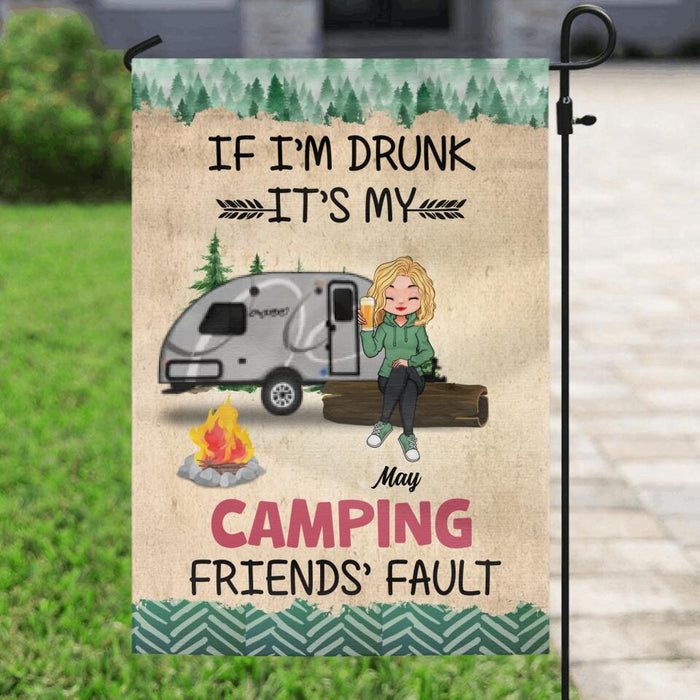 Custom Personalized Camping Friends Flag Sign - Gift Idea For Camping Lovers/Friends - Upto 3 People - If I'm Drunk It's My Camping Friends' Fault