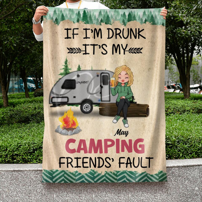 Custom Personalized Camping Friends Flag Sign - Gift Idea For Camping Lovers/Friends - Upto 3 People - If I'm Drunk It's My Camping Friends' Fault