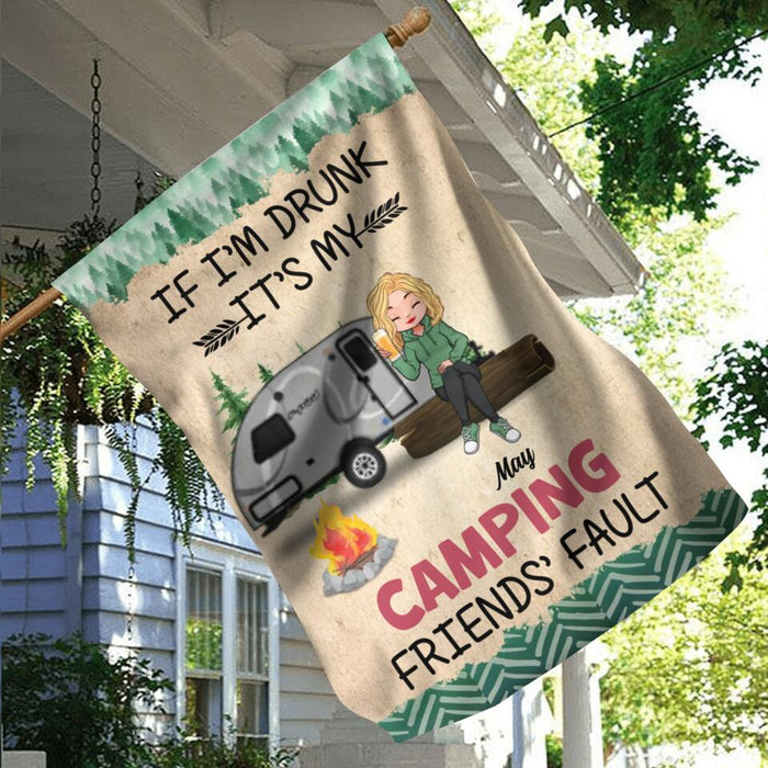 Custom Personalized Camping Friends Flag Sign - Gift Idea For Camping Lovers/Friends - Upto 3 People - If I'm Drunk It's My Camping Friends' Fault