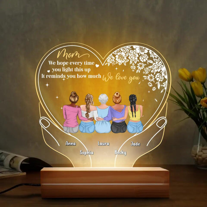 Custom Personalized Mother Acrylic Night Light - Upto 4 Children - Gift Idea for Mother's Day -  Mom We Hope Every Time You Light This Up It Reminds You How Much We Love You