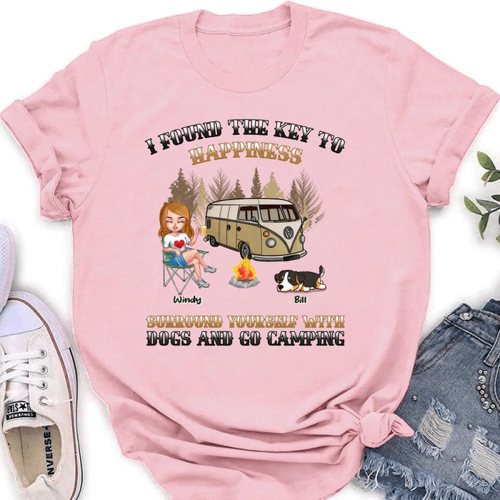 Custom Personalized Dog Camping Queen T-Shirt/ Hoodie/ Long Sleeve/ Sweatshirt - Gift Idea For Camping Lovers/Friends/ Dog Mom - Upto 5 Dogs - I Found The Key To Happiness