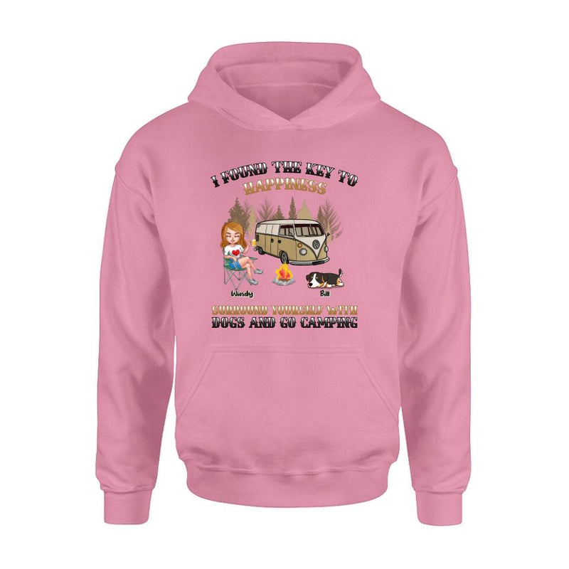 Personalized Dog Camping Queen T-Shirt/Hoodie/Long Sleeve/Sweatshirt - Gift Idea For Camping Lovers/Friends/Dog Mom - Up to 5 Dogs - I Found The Key To Happiness