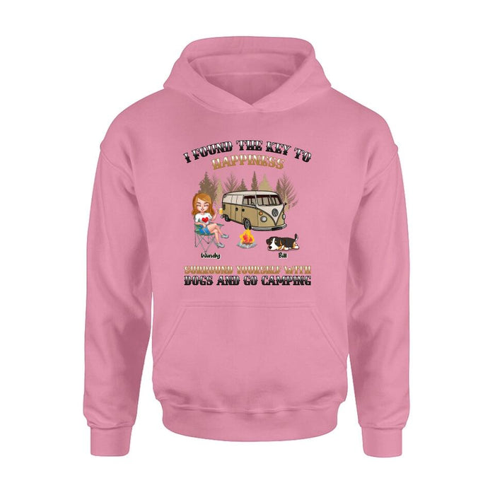 Custom Personalized Dog Camping Queen T-Shirt/ Hoodie/ Long Sleeve/ Sweatshirt - Gift Idea For Camping Lovers/Friends/ Dog Mom - Upto 5 Dogs - I Found The Key To Happiness