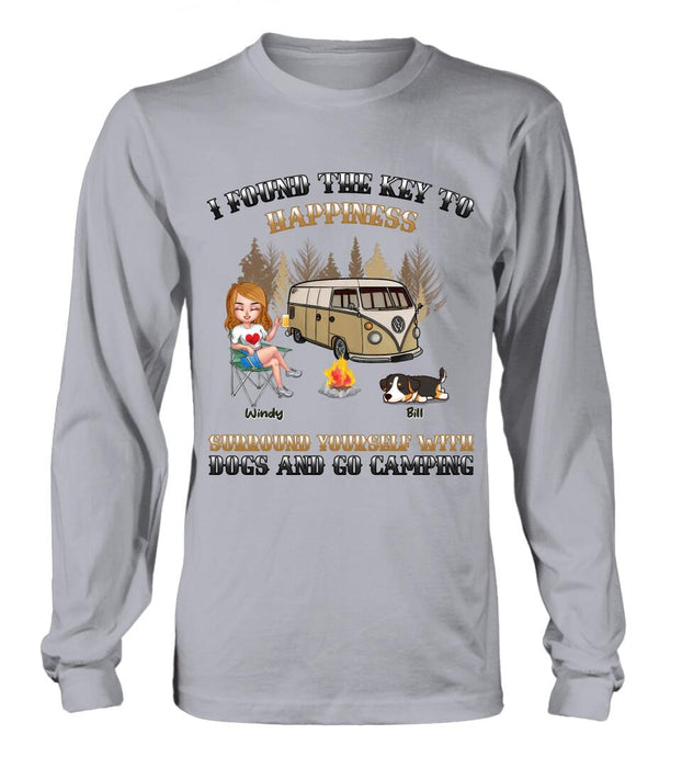 Custom Personalized Dog Camping Queen T-Shirt/ Hoodie/ Long Sleeve/ Sweatshirt - Gift Idea For Camping Lovers/Friends/ Dog Mom - Upto 5 Dogs - I Found The Key To Happiness