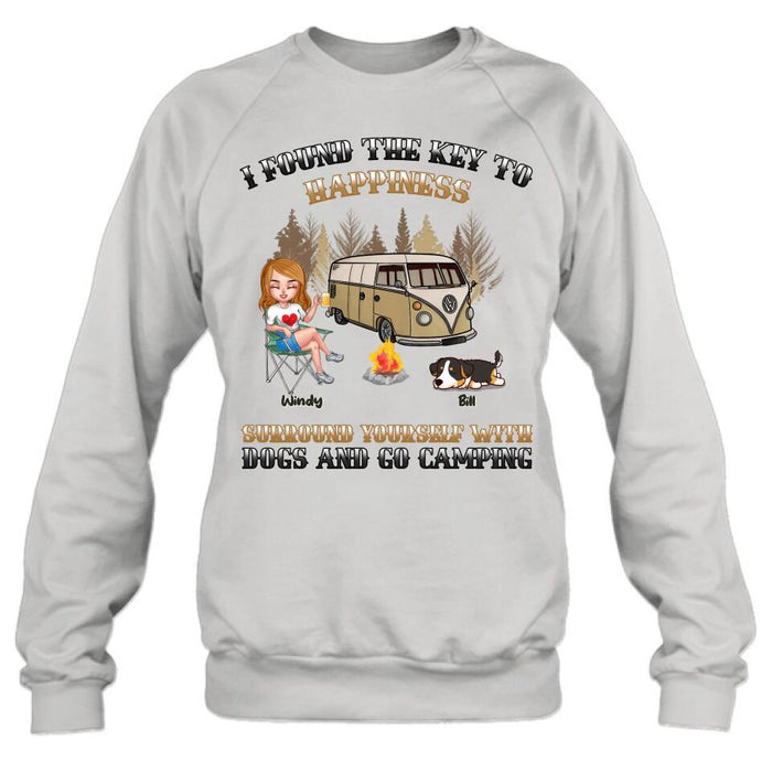 Custom Personalized Dog Camping Queen T-Shirt/ Hoodie/ Long Sleeve/ Sweatshirt - Gift Idea For Camping Lovers/Friends/ Dog Mom - Upto 5 Dogs - I Found The Key To Happiness