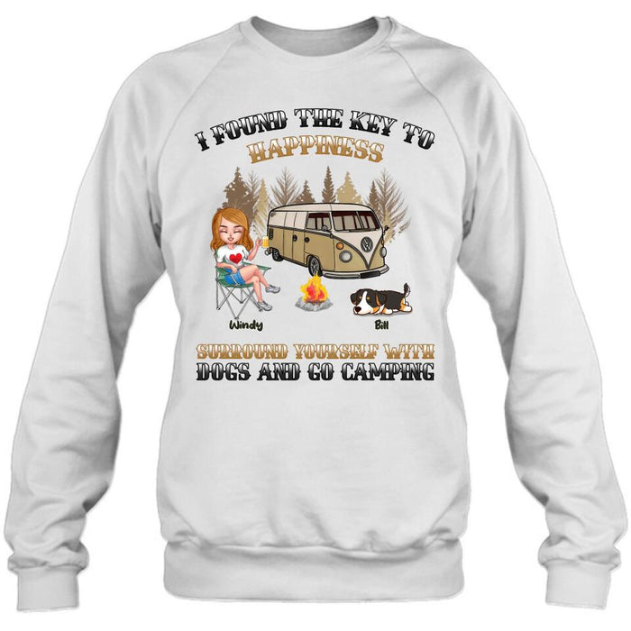 Custom Personalized Dog Camping Queen T-Shirt/ Hoodie/ Long Sleeve/ Sweatshirt - Gift Idea For Camping Lovers/Friends/ Dog Mom - Upto 5 Dogs - I Found The Key To Happiness