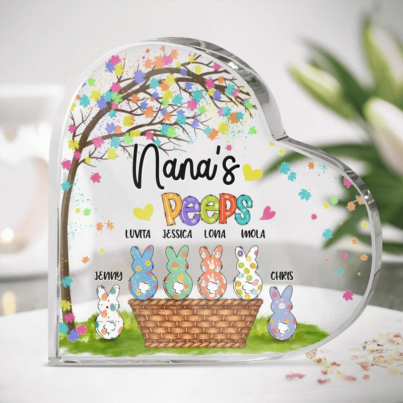 Personalized Nana's Peeps Crystal Heart - Gift Idea For Easter Day - Up to 6 Bunnies - Nana's Peeps