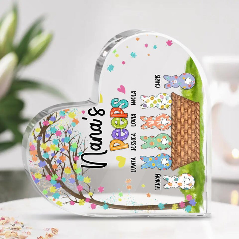 Personalized Nana's Peeps Crystal Heart - Gift Idea For Easter Day - Up to 6 Bunnies - Nana's Peeps