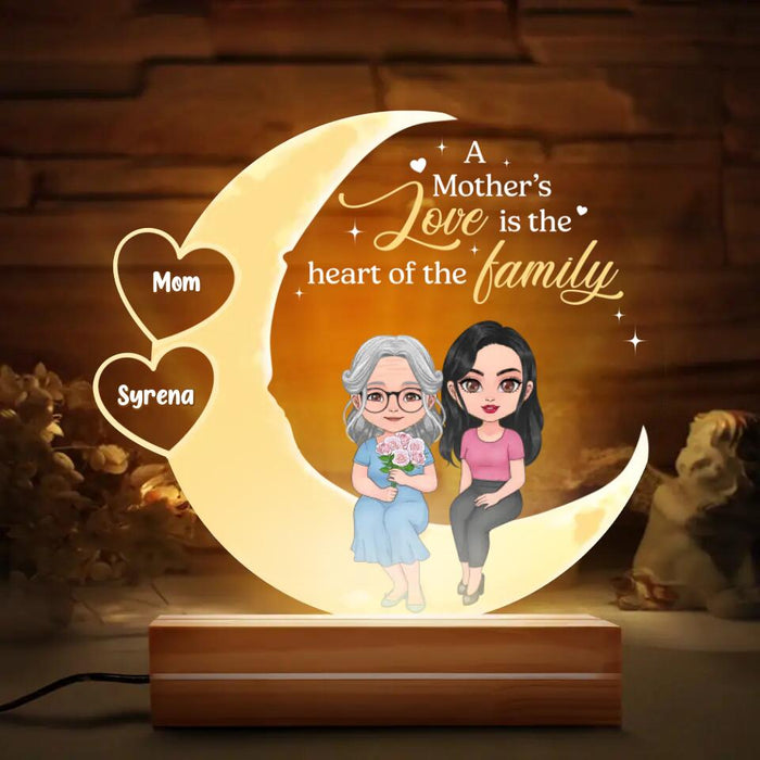 Custom Personalized Mother Acrylic Night Light - Upto 3 Children - Gift Idea for Mother's Day - A Mother's Love Is The Heart Of The Family