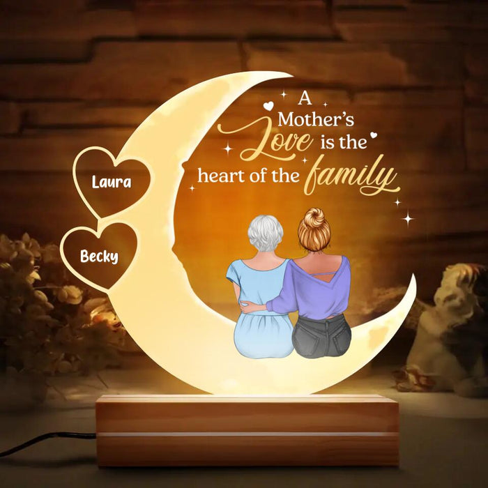 Custom Personalized Mother Acrylic Night Light - Upto 3 Children - Gift Idea for Mother's Day - A Mother's Love Is The Heart Of The Family