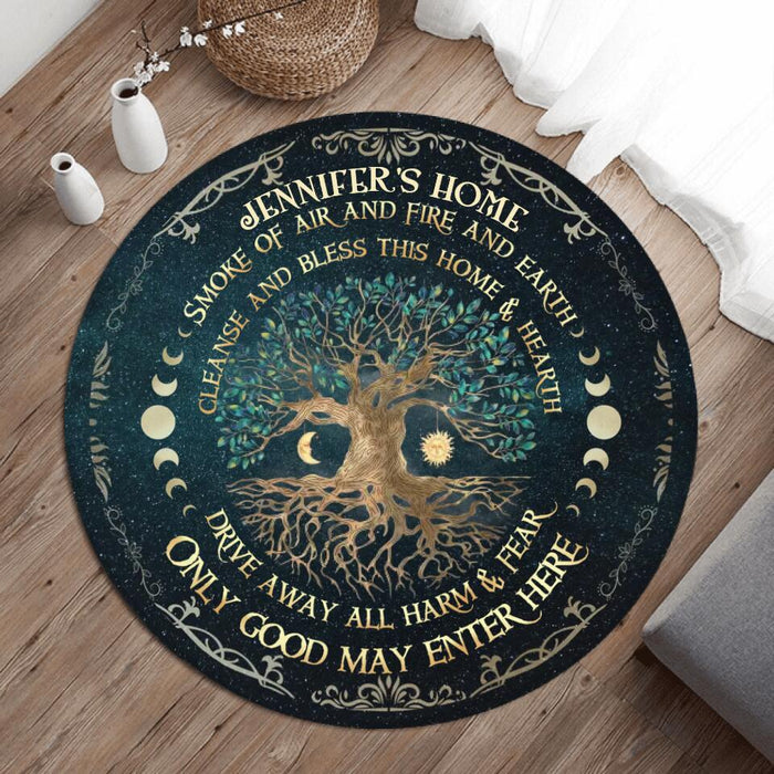 Custom Personalized Tree Round Rug - Gift Idea For Wicca/Pagan Decor - Smoke Of Air And Fire And Earth