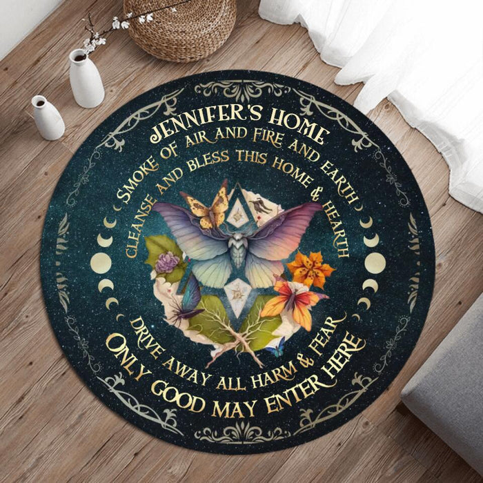Personalized Moth Round Rug - Gift Idea For Wicca/Pagan Decor - Smoke Of Air And Fire And Earth