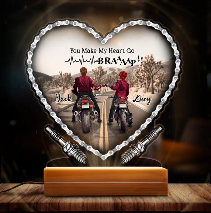 Custom Personalized Motorcycle Couple Acrylic Night Light - Gift Idea For Couple/ Motorbike Lovers - You Make My Heart Go Braaaap!!