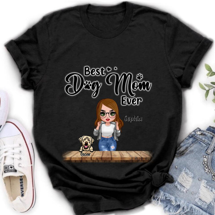 Personalized Dog Mom Front Shirt/ Pullover Hoodie - Gifts For Dog Lover With Up to 4 Dogs - You Had Me At Woof