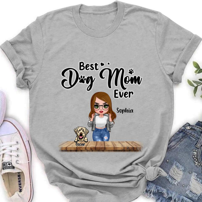 Personalized Dog Mom Front Shirt/ Pullover Hoodie - Gifts For Dog Lover With Up to 4 Dogs - You Had Me At Woof