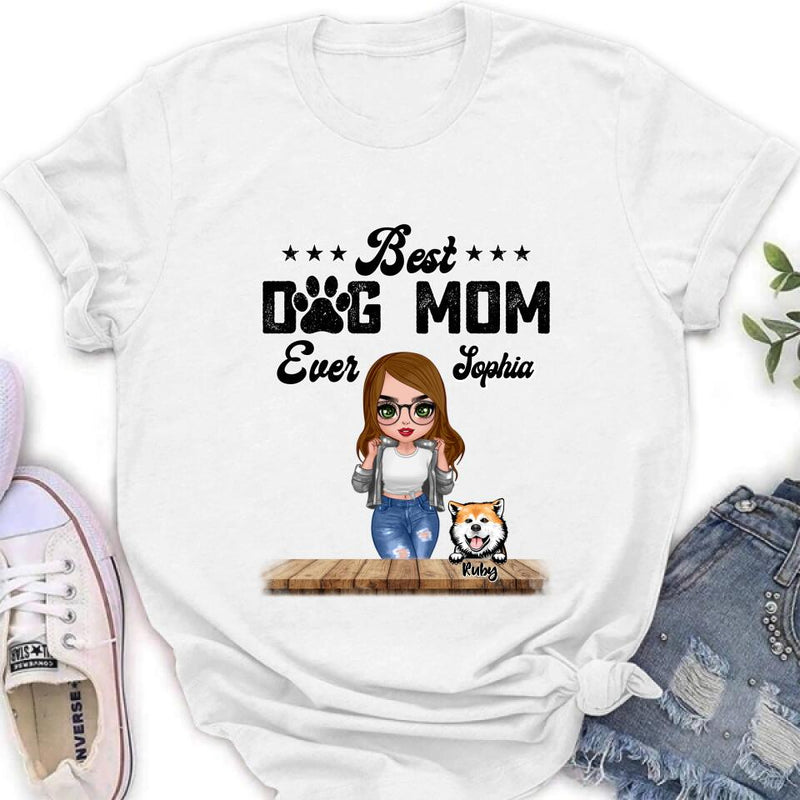 Personalized Dog Mom Front Shirt/Pullover Hoodie - Gifts For Dog Lover With Up to 4 Dogs - Best Dog Mom Ever