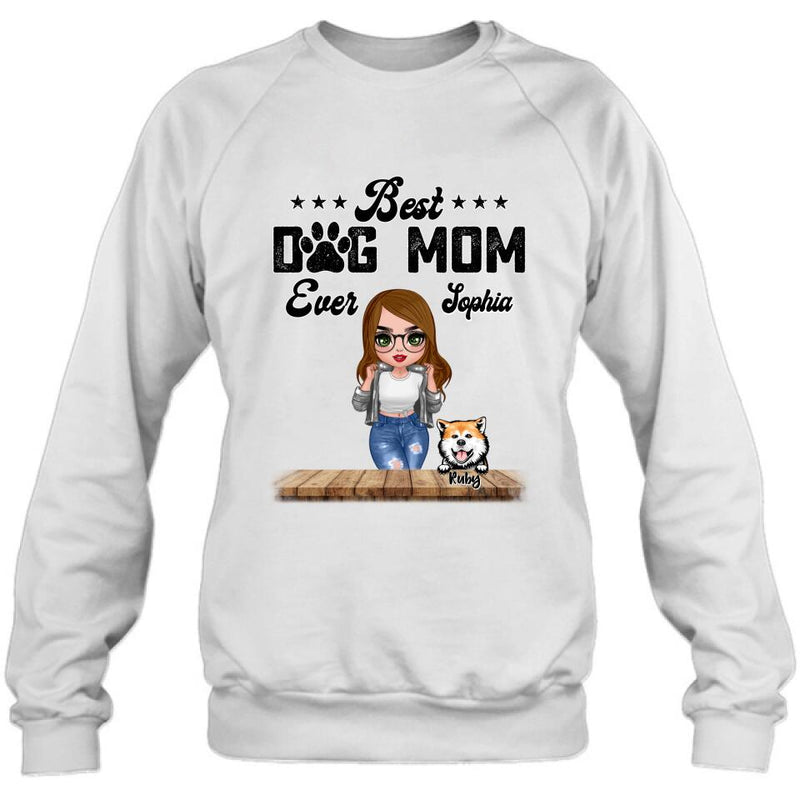 Personalized Dog Mom Front Shirt/Pullover Hoodie - Gifts For Dog Lover With Up to 4 Dogs - Best Dog Mom Ever