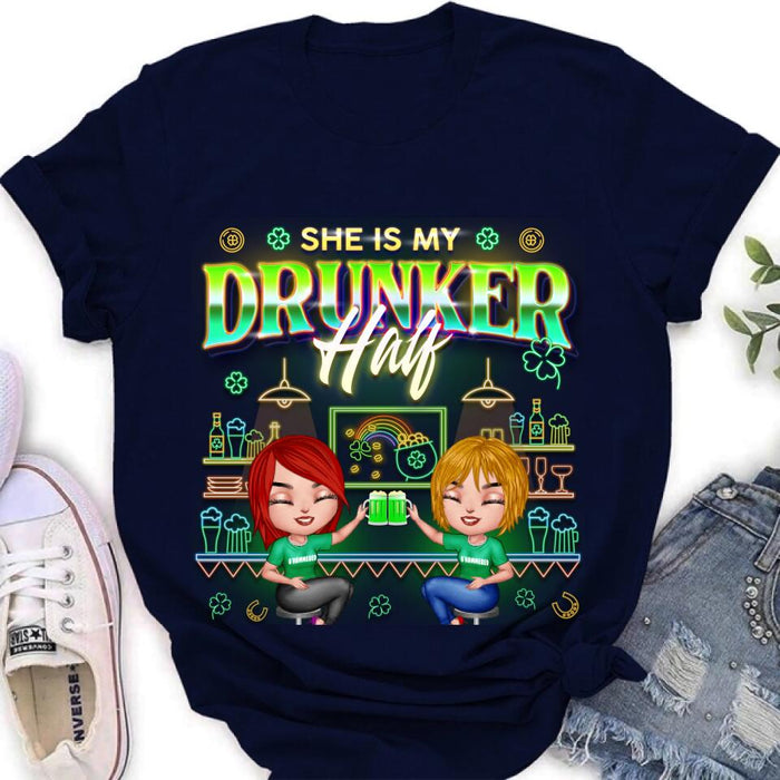 Custom Personalized Drunker Half Shirt - Upto 5 People - Gift Idea For St. Patrick's Day - She Is My Drunker Half