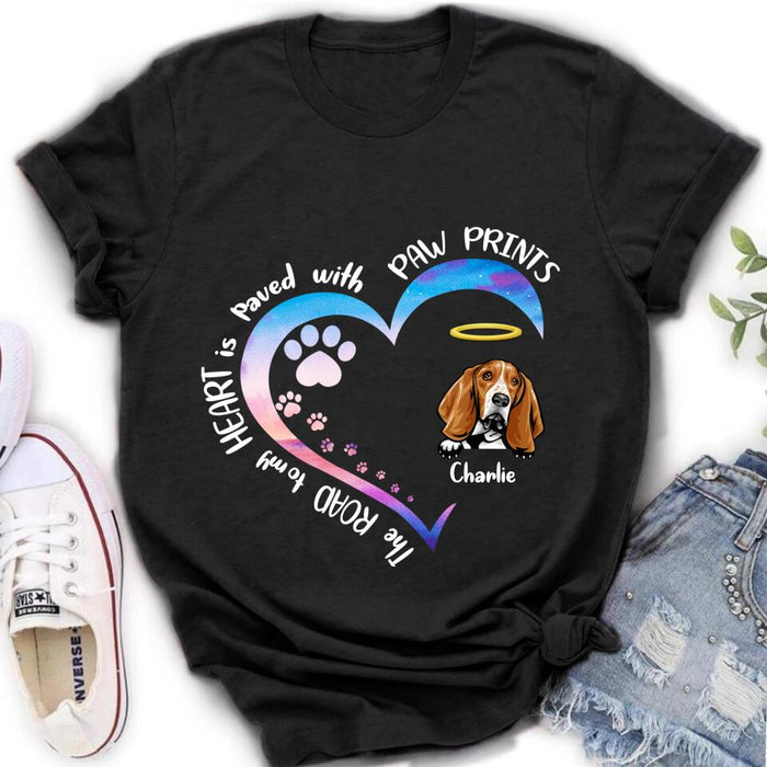 Personalized Dog Shirt/ Pullover Hoodie - Upto 3 Dogs -  Memorial Gift Idea For Dog Lover - The Road To My Heart Is Paved With Paw Prints