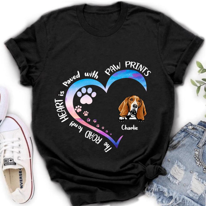 Custom Personalized Dog Shirt/ Pullover Hoodie - Upto 3 Dogs - Gift Idea For Dog Lover - The Road To My Heart Is Paved With Paw Prints