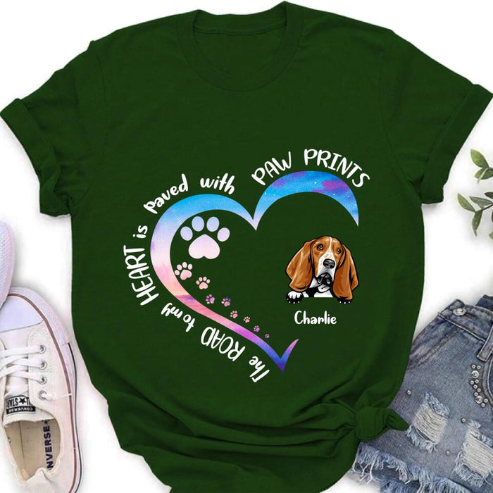 Custom Personalized Dog Shirt/ Pullover Hoodie - Upto 3 Dogs - Gift Idea For Dog Lover - The Road To My Heart Is Paved With Paw Prints