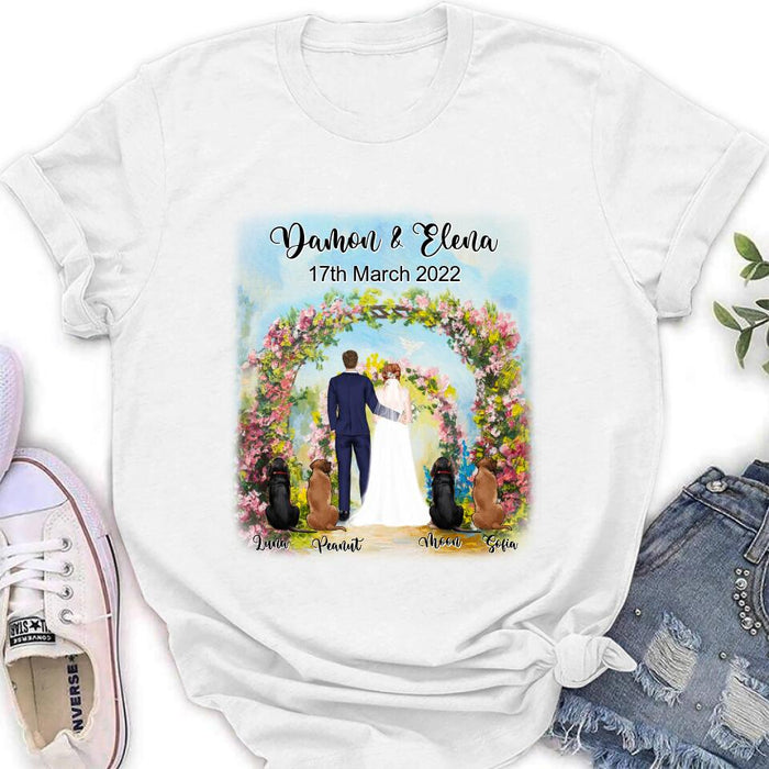 Custom Personalized Wedding T-shirt - Wedding Gift For Couple - Upto 4 Dogs