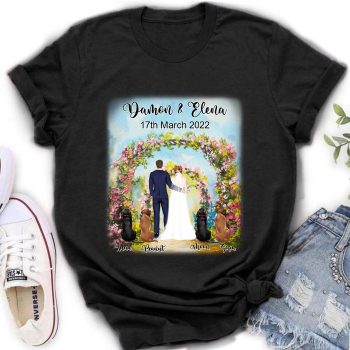 Custom Personalized Wedding T-shirt - Wedding Gift For Couple - Upto 4 Dogs