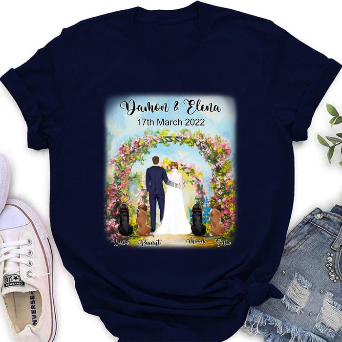 Custom Personalized Wedding T-shirt - Wedding Gift For Couple - Upto 4 Dogs