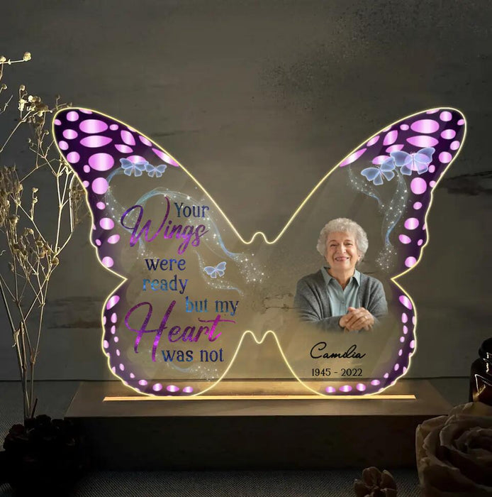 Custom Personalized Memorial Photo Acrylic Night Light - Memorial Gift Idea For Mother's Day/Father's Day - Your Wings Were Ready But My Heart Was Not