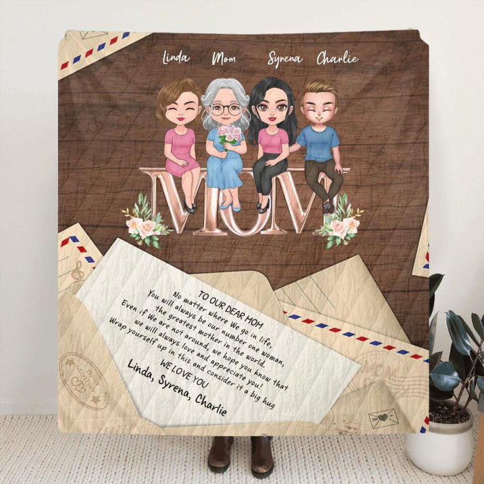 Custom Personalized Mom & Children Quilt/Single Layer Fleece Blanket - Gift Idea For Mother's Day - Upto 3 Children - You Will Always Be Our Number One Woman