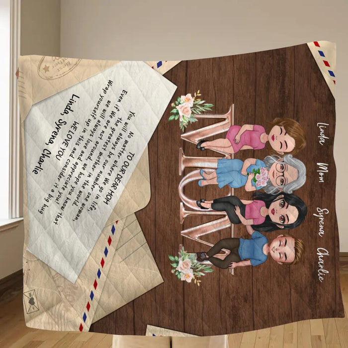 Custom Personalized Mom & Children Quilt/Single Layer Fleece Blanket - Gift Idea For Mother's Day - Upto 3 Children - You Will Always Be Our Number One Woman