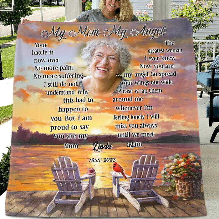 Custom Personalized Memorial Photo Quilt/Single Layer Fleece Blanket - Gift Idea For Mother's Day/Wife - My Mom/Wife My Angel